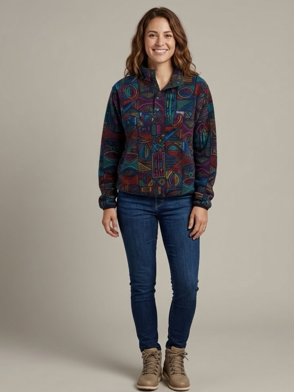 Vintage Patagonia Synchilla Snap-T featuring a 1995 "Aboriginal" Aztec M